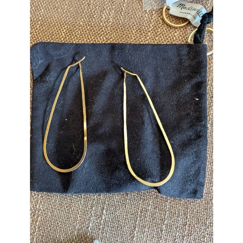 Women's Elongated Teardrop Vintage Long Hoop Earrings Gold Tone